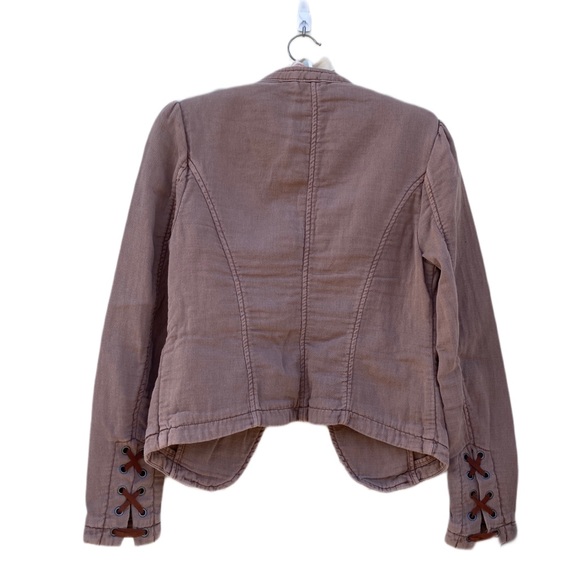 FREE PEOPLE Jagger Blazer S Western Military Jacket Lace Up Cuff Preowned - Picture 12 of 14
